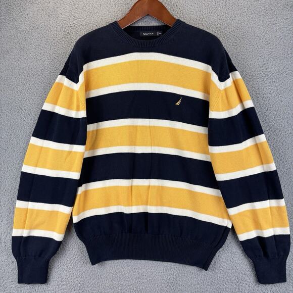 NAUTICA Sweater Mens XXL Blokecore Preppy Old Money Navy Striped 100% Cotton - Picture 1 of 11
